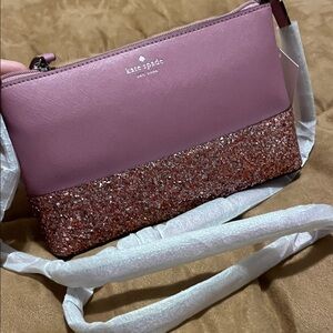 Kate Spade Pink and Rose Gold Glitter Clutch New